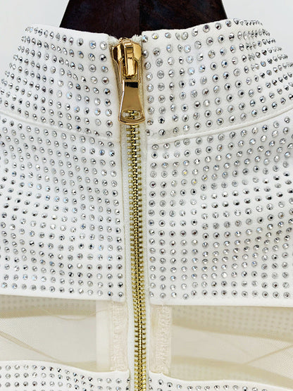   Knitted Top  Net Yarn Stitching Drilling Top Drilling Skirt