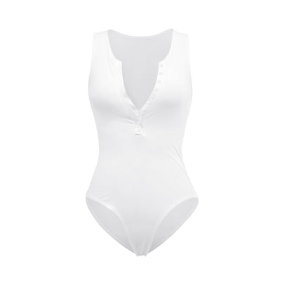 Bodysuit Tights Summer Street Women Thread Vest Solid Color Buttons 