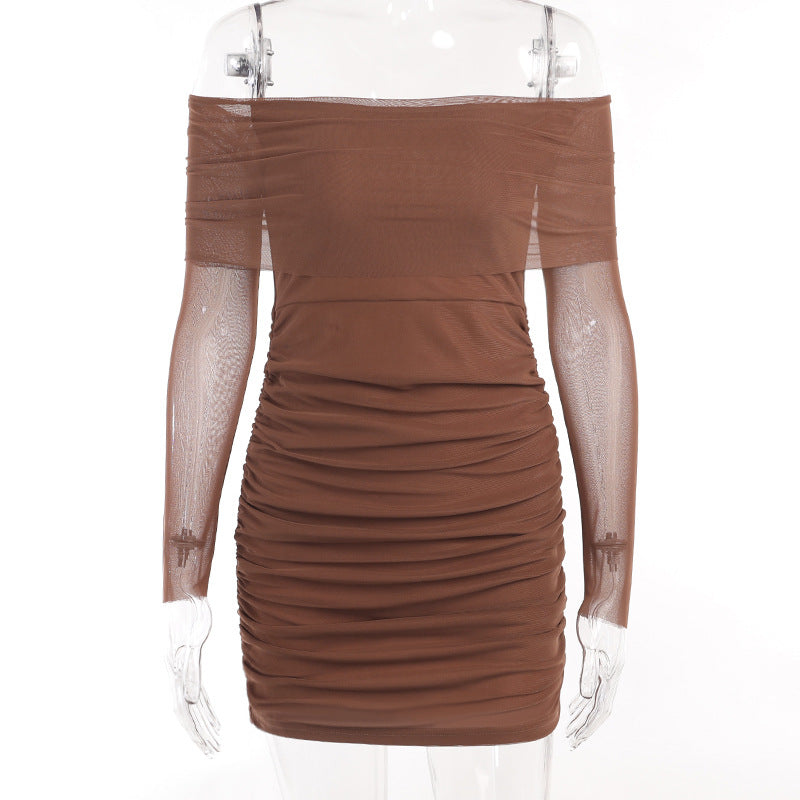 Off The Shoulder Long Sleeve Top Pleated Dress Women Summer