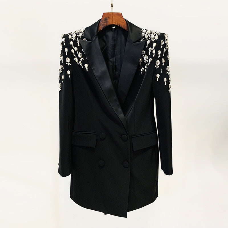  Blazer Star Handmade Beaded  Diamond Embedded Slim Fit Long Blazer