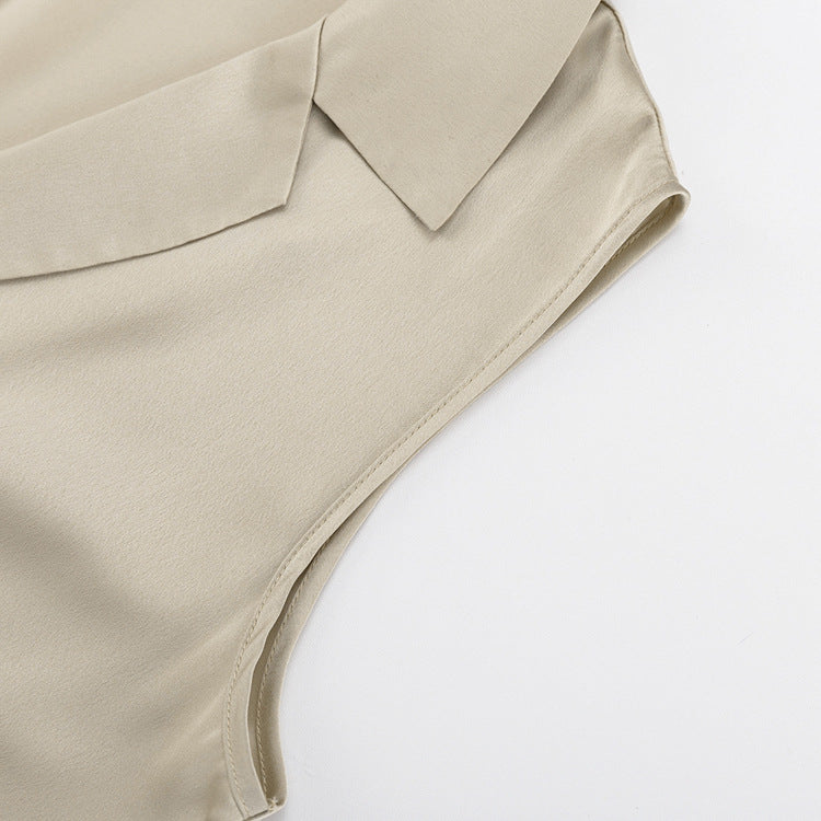 Women Clothing Sleeveless Satin Shirt Mid-Length Top Women Collared Drape Camisole Shirt