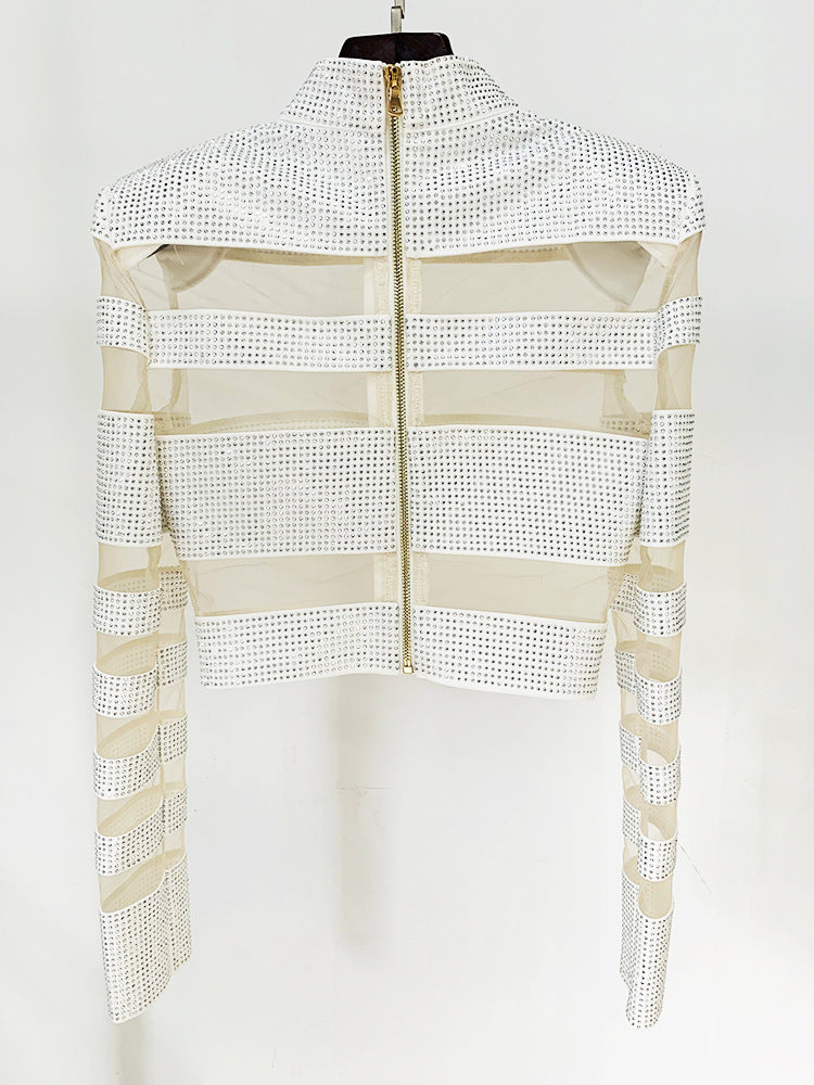   Knitted Top  Net Yarn Stitching Drilling Top Drilling Skirt