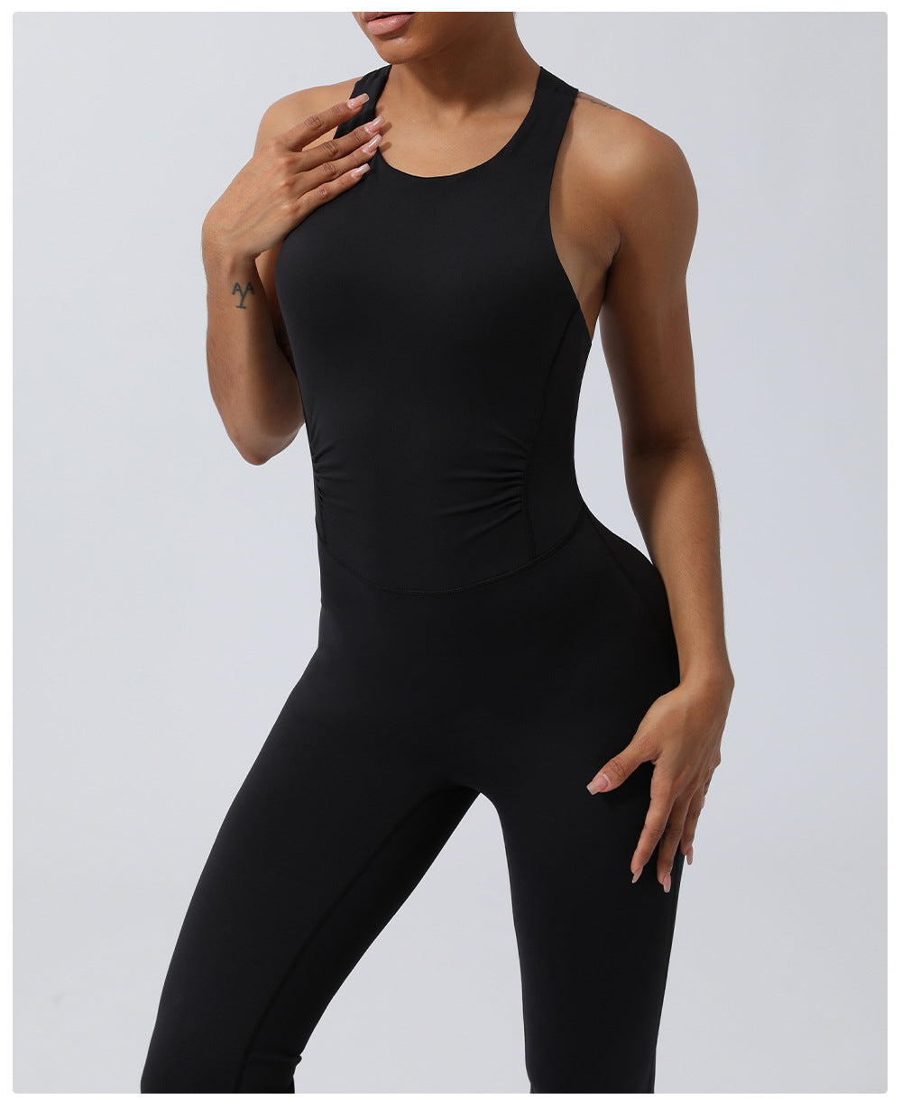 Skinny Yoga Sports Workout Clothes Belly Shaping Micro Yoga Jumpsuit. 