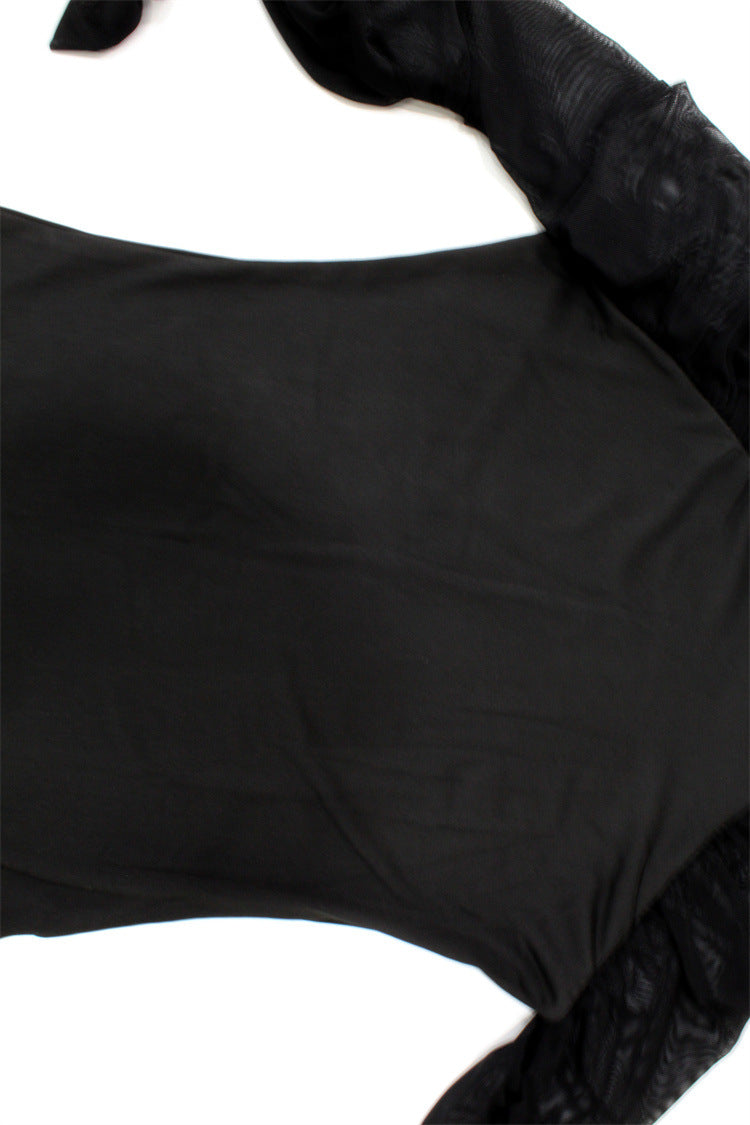 Mesh Jumpsuit Fall Women Clothing round Neck Stitching Long Sleeves