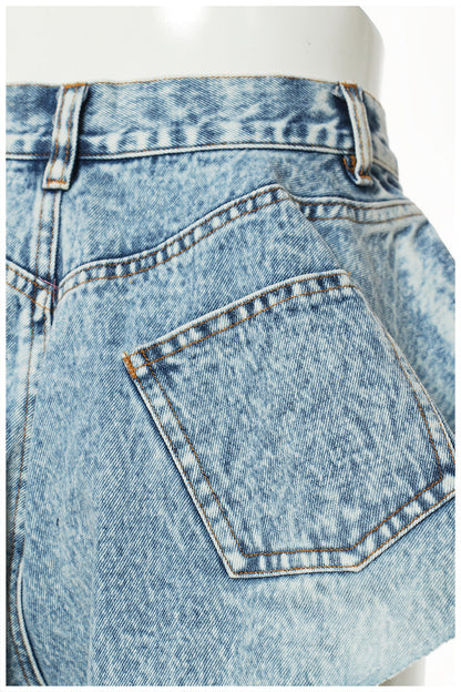 Denim Shorts Ruffled Hem Large Wide Leg Denim Shorts Pants Faux