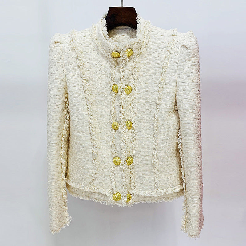 Autumn Winter Star Lion Buckle Tassel Fringe Tweed Stand