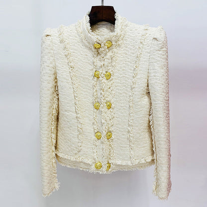 Autumn Winter Star Lion Buckle Tassel Fringe Tweed Stand
