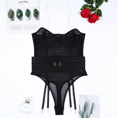 Sexy Underwear Transparent Strap Corset Type Belly Belt Tight Jumpsuit