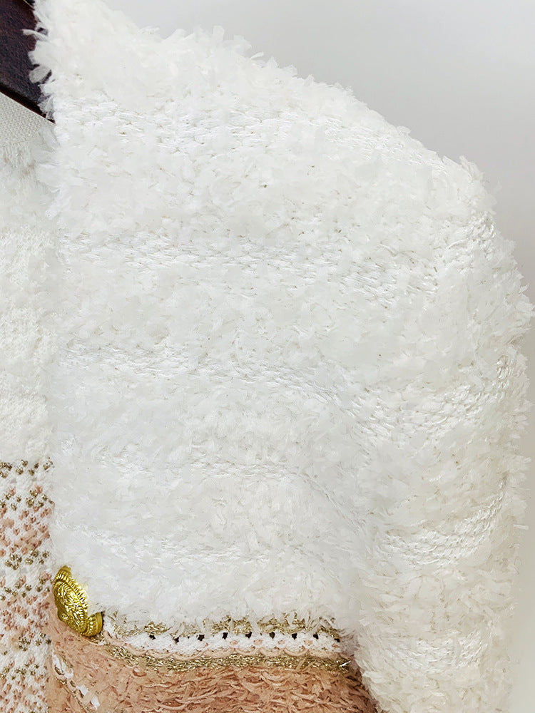 autumn winter coats Women Jacket Stitching Knitted Cardigan Coat Pink
