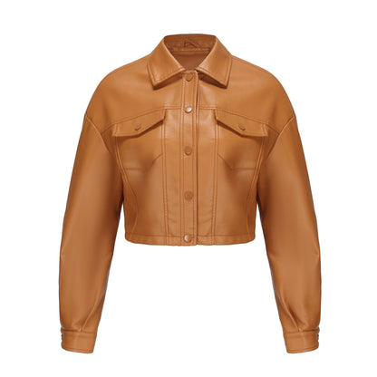 Leather Clothing Long Sleeved Spring Autumn Loose Casual Short Jacket.