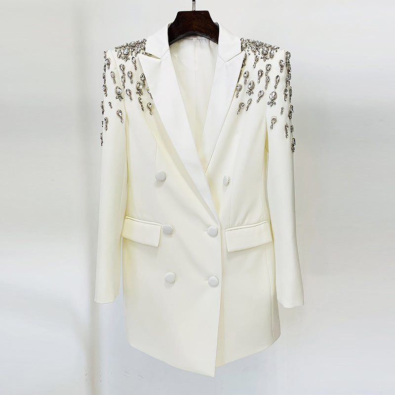  Blazer Star Handmade Beaded  Diamond Embedded Slim Fit Long Blazer