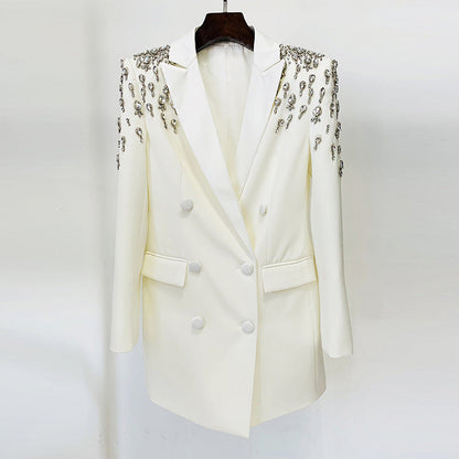  Blazer Star Handmade Beaded  Diamond Embedded Slim Fit Long Blazer