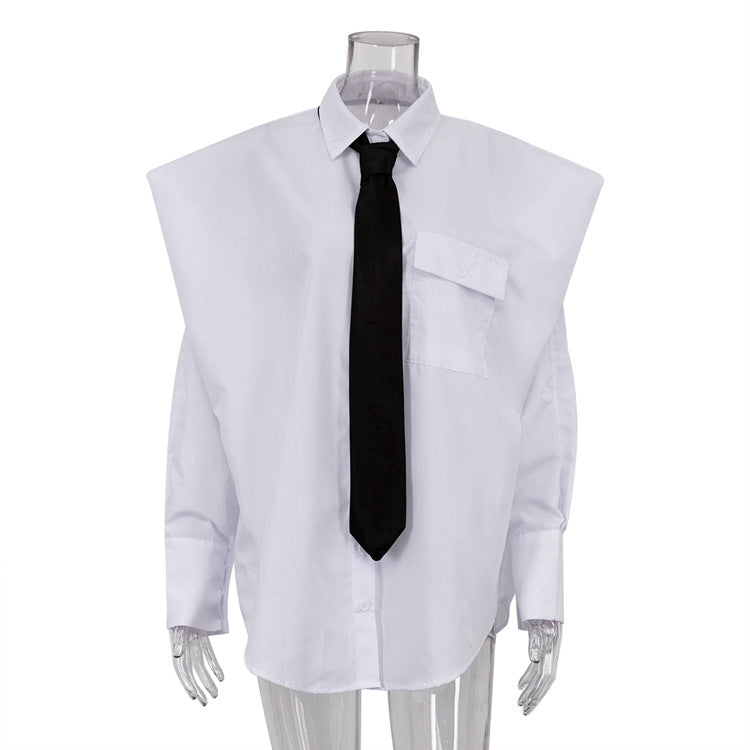 Autumn Women Long Sleeved Collared Shirt Women Niche Tie White Shirt