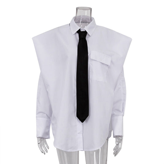 Autumn Women Long Sleeved Collared Shirt Women Niche Tie White Shirt