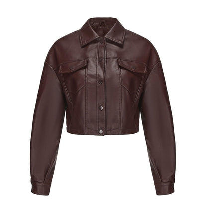 Leather Clothing Long Sleeved Spring Autumn Loose Casual Short Jacket.