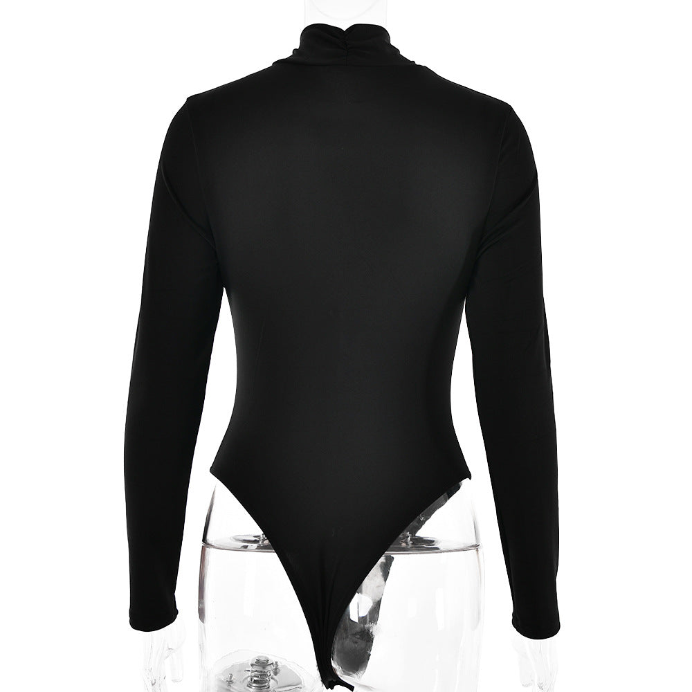 Sexy Jumpsuit Cross Neckline Slim Fit Long Sleeve Stitching Jumpsuit