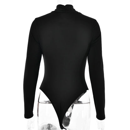 Sexy Jumpsuit Cross Neckline Slim Fit Long Sleeve Stitching Jumpsuit