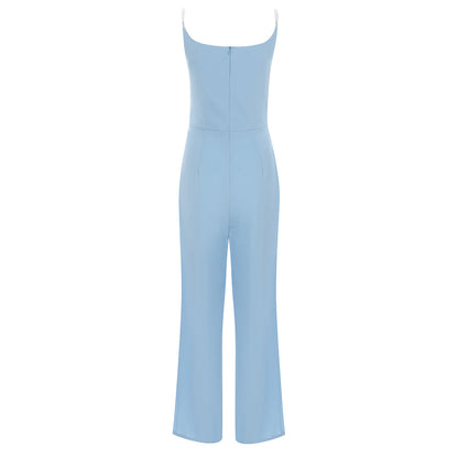 Dress Retro Sexy Sling Backless Pleated Slim Wide Leg One  Piece Long