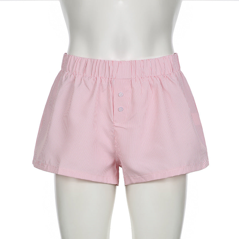 Beach Shorts Simple Blue Striped Women Loose Elastic Waist Sports Pant