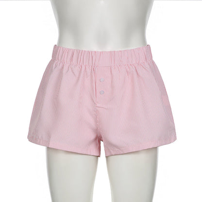 Beach Shorts Simple Blue Striped Women Loose Elastic Waist Sports Pant