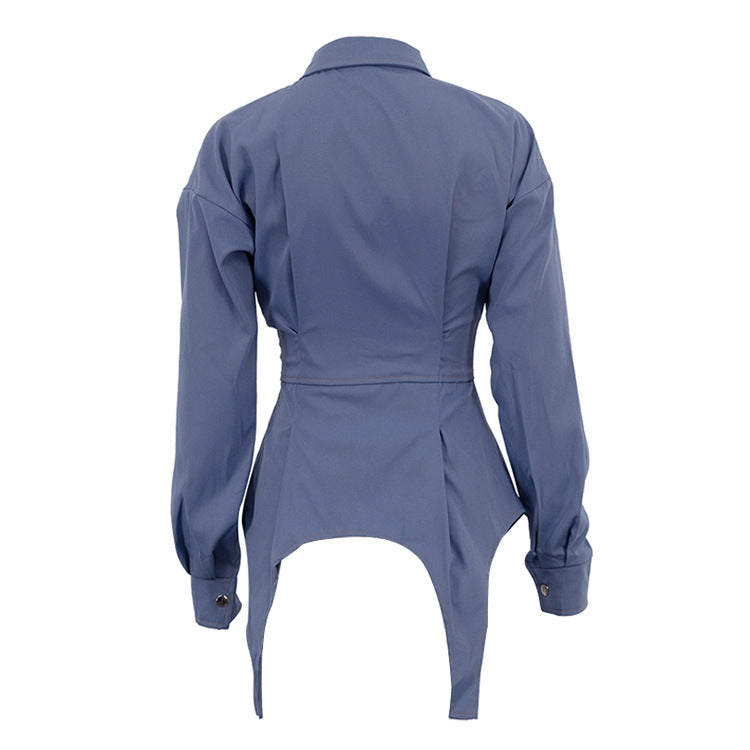 Autumn Shirt Women Design Irregular Asymmetric Collared Long Sleeves Outer Match Shirt