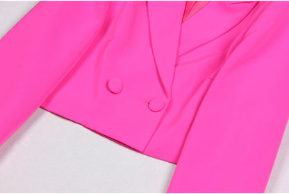 High Ostrich Feather Long Sleeve Slim Fit Office Women Business Skirt Sets