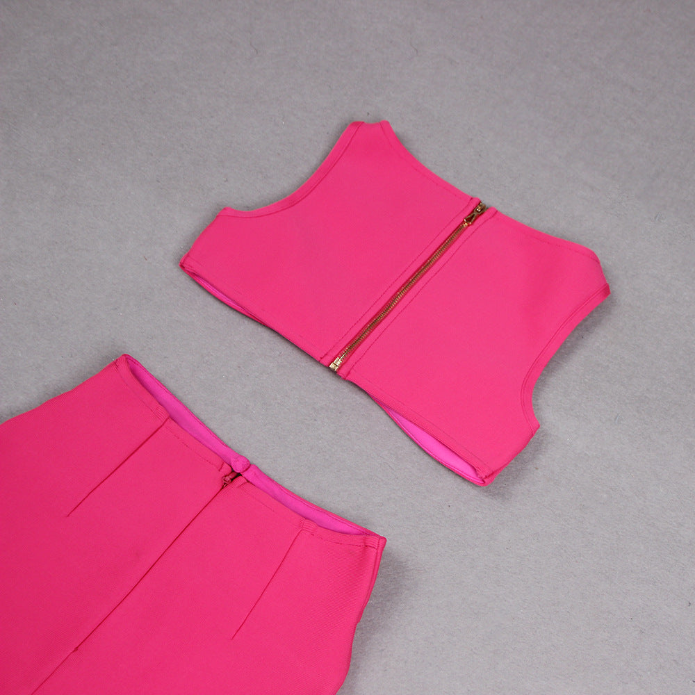 Bandage Dress Two Piece Set Sexy Cutout Tight High Waist Sheath 