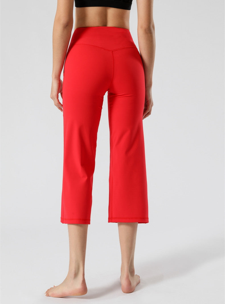 Summer High Waist Yoga Pants Women Pocket Fitness Straight Capri Pants