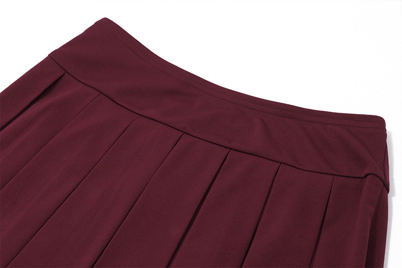 Spring Shoulder Top Pleated Skirt Set