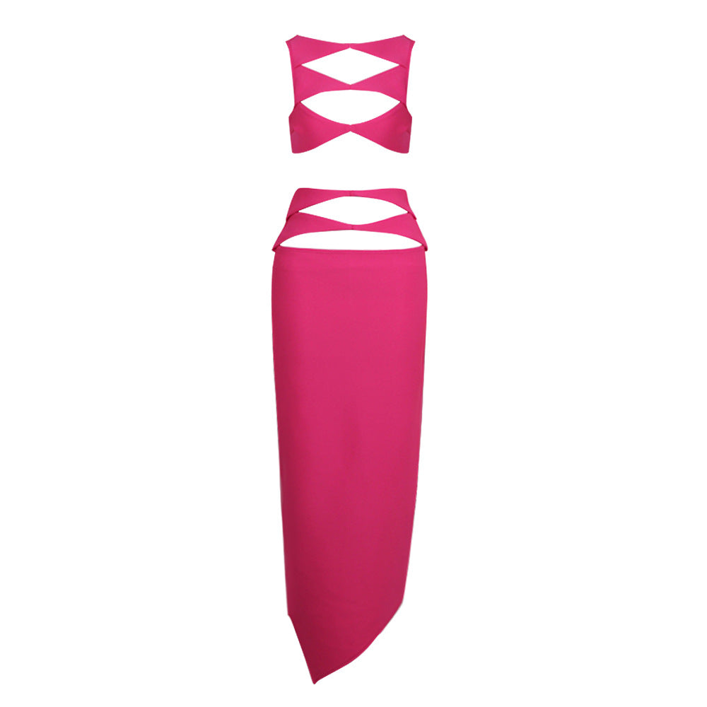 Bandage Dress Two Piece Set Sexy Cutout Tight High Waist Sheath 