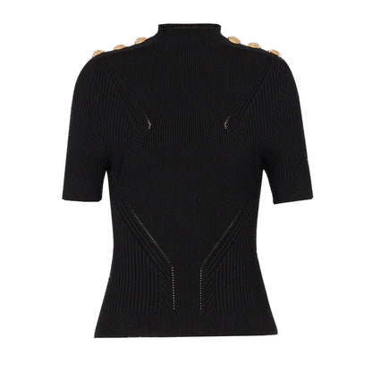 Summer Women Classic High Quality Shoulder Button Short Sleeve