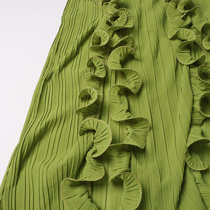 Women Dress French Cocktail Dress Summer V Neck Pleated Ruffled A Line
