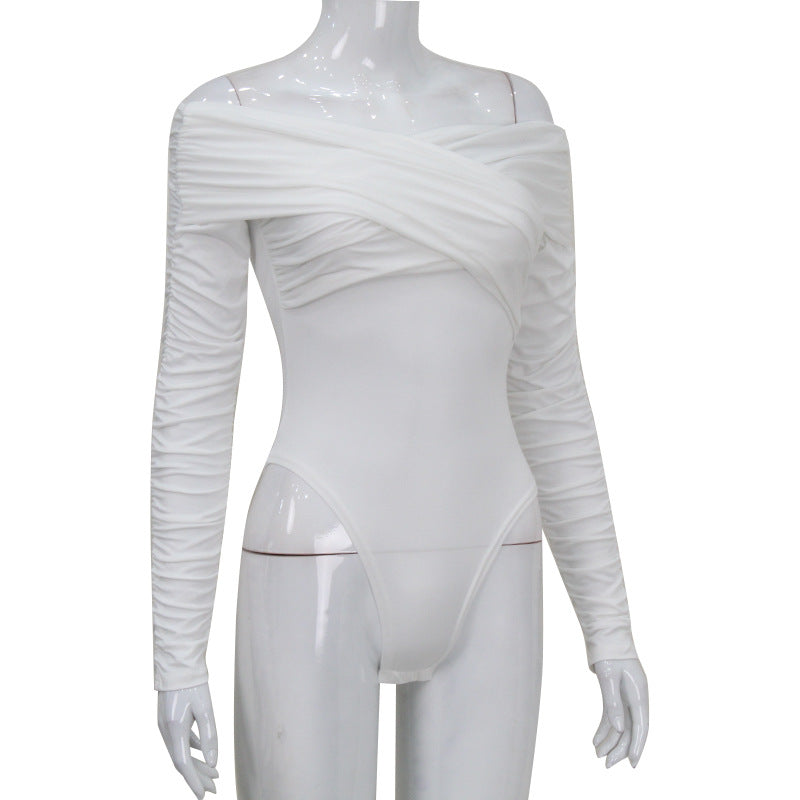 Jumpsuit for Women Clothing off Shoulder Crumple LongSleeve High Waist