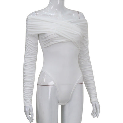 Jumpsuit for Women Clothing off Shoulder Crumple LongSleeve High Waist