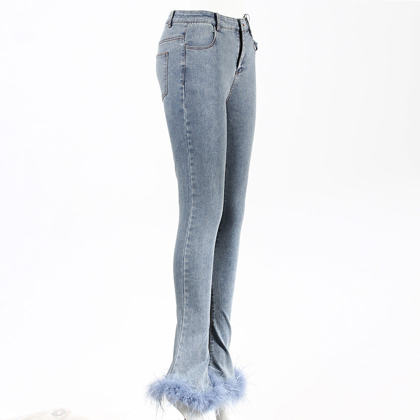 Bottom Pants Design Trousers Jeans Chic Stitching Ostrich Bell Trendy.