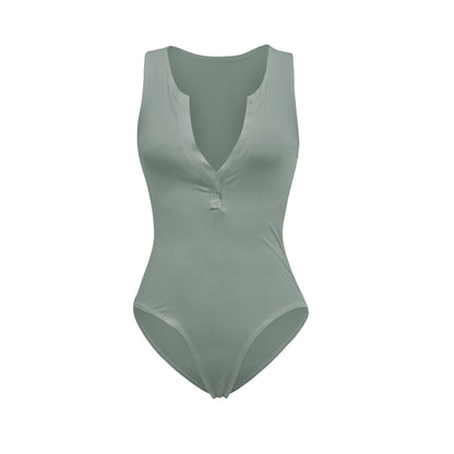 Bodysuit Tights Summer Street Women Thread Vest Solid Color Buttons 