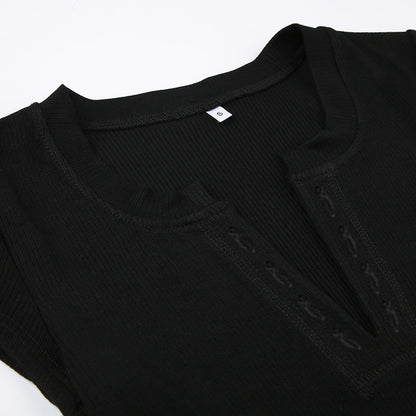 V-Neck Jumpsuit Women Clothing V neck Sexy Tight Short Sleeved T shirt