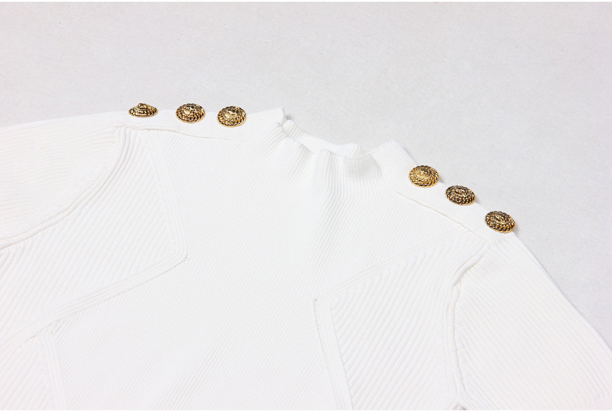 Summer Women Classic High Quality Shoulder Button Short Sleeve