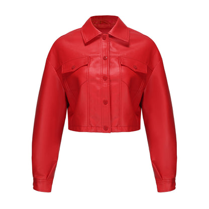 Leather Clothing Long Sleeved Spring Autumn Loose Casual Short Jacket.