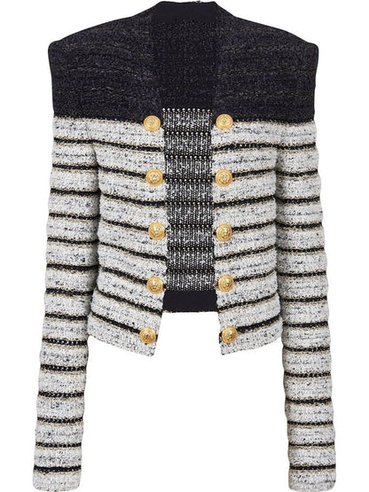 winter knitted coat Autumn Winter  Lion Button Striped Color Cardigan