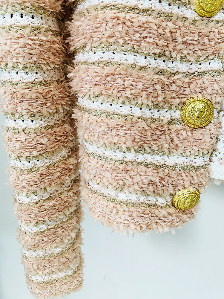 autumn winter coats Women Jacket Stitching Knitted Cardigan Coat Pink