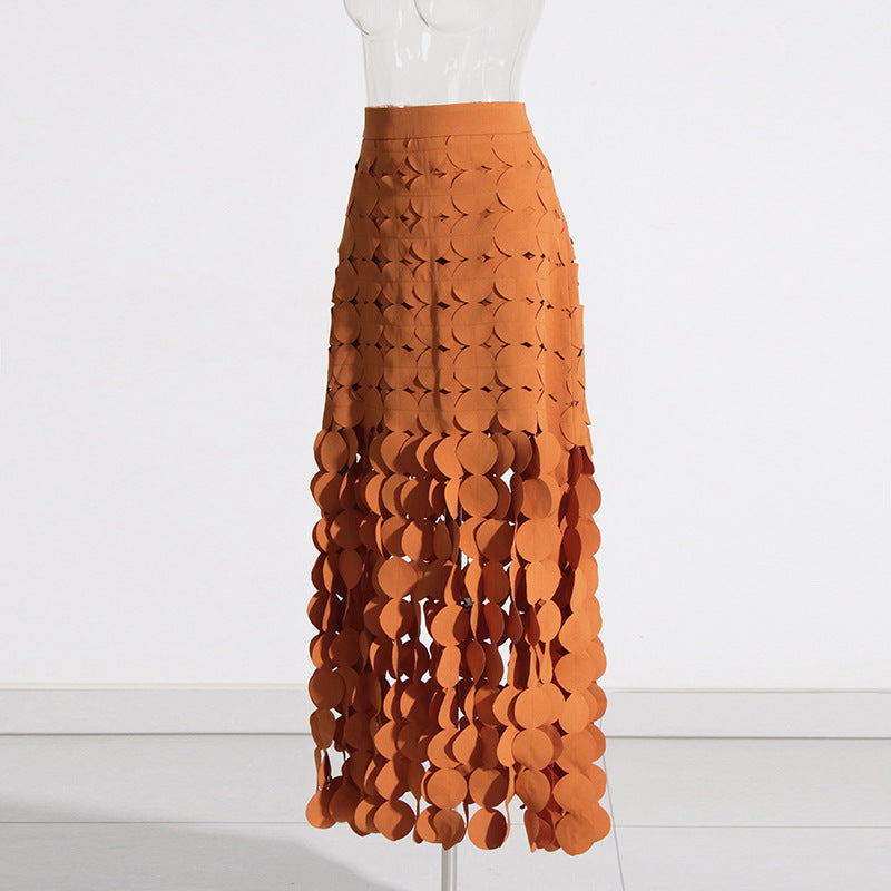 Skirt High Waist Dress Early Spring Stitching Wafer Tassel Skirt