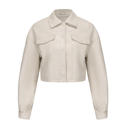 Leather Clothing Long Sleeved Spring Autumn Loose Casual Short Jacket.
