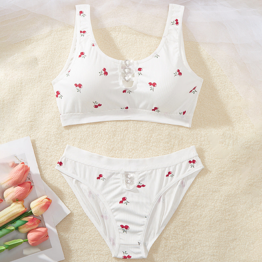 Sexy Lingerie Set Pure Japanese Cherry Small Sunken Stripe Diamond    