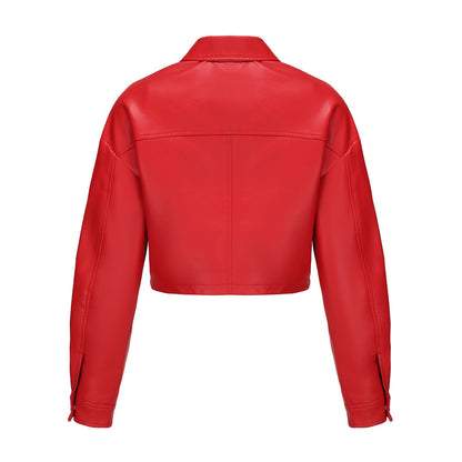 Leather Clothing Long Sleeved Spring Autumn Loose Casual Short Jacket.