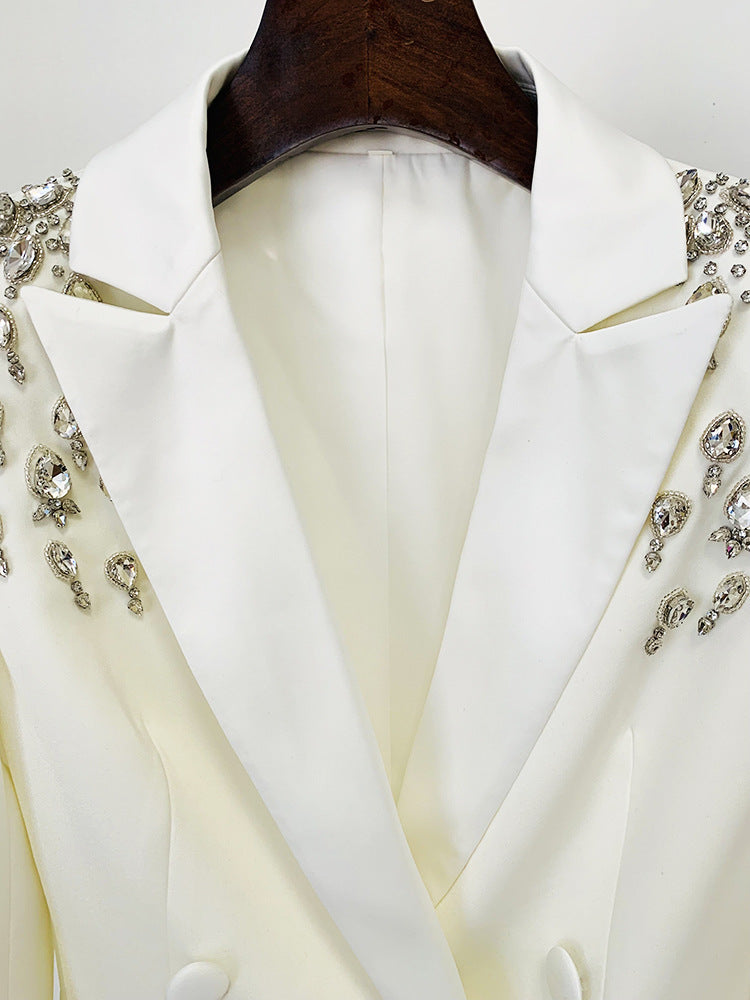  Blazer Star Handmade Beaded  Diamond Embedded Slim Fit Long Blazer