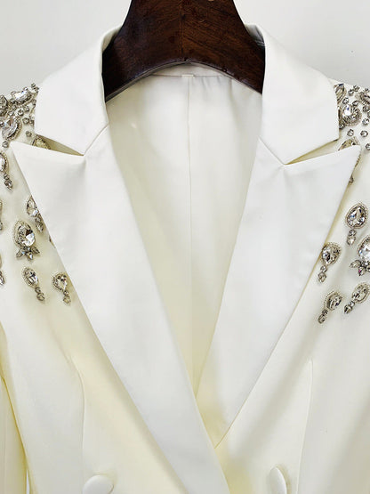  Blazer Star Handmade Beaded  Diamond Embedded Slim Fit Long Blazer