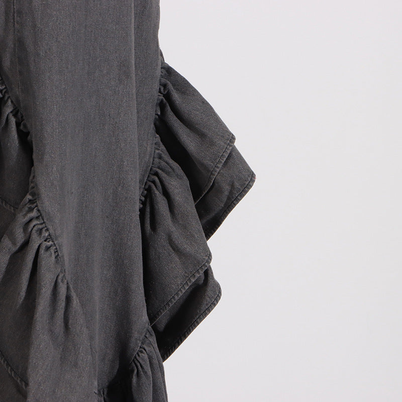 skirt high waist Ruffles Distressed Design Pleated Skirt for Women