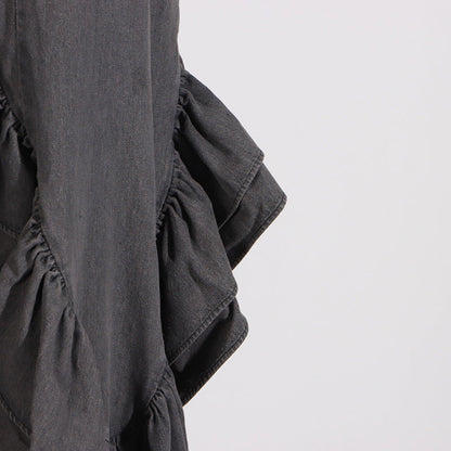 skirt high waist Ruffles Distressed Design Pleated Skirt for Women
