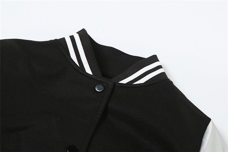 Coated Fabric jacket Women Clothing Embroidery Stitching Metallic hood